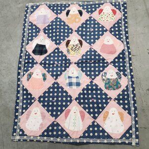 Handmade Vintage Angel Pattern Patchwork Quilt 44" X 36" Lace Trim